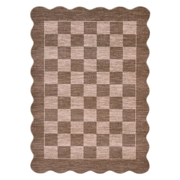 Scalloped Runner Rug, Washable Non-Slip Kitchen/Hallway Rug, Farmhouse Checkerboard Indoor/Outdoor Carpet, for Entryway, Porch, Laundry