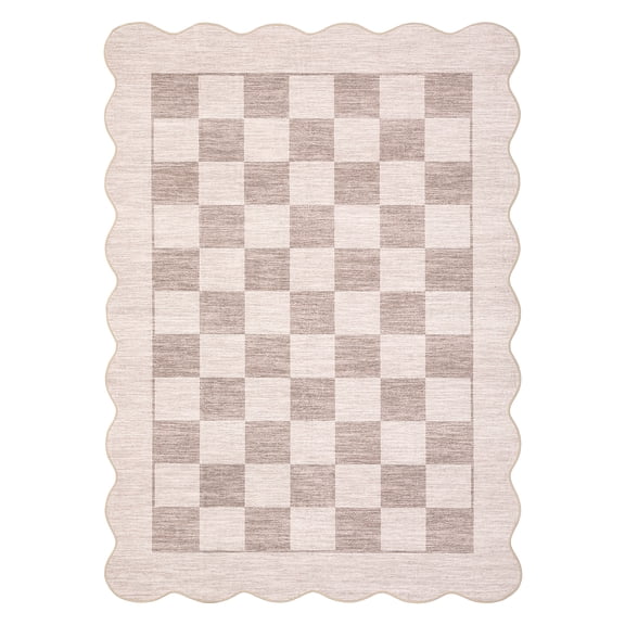 Scalloped Runner Rug, Washable Non-Slip Kitchen/Hallway Rug, Farmhouse Checkerboard Indoor/Outdoor Carpet, for Entryway, Porch, Laundry