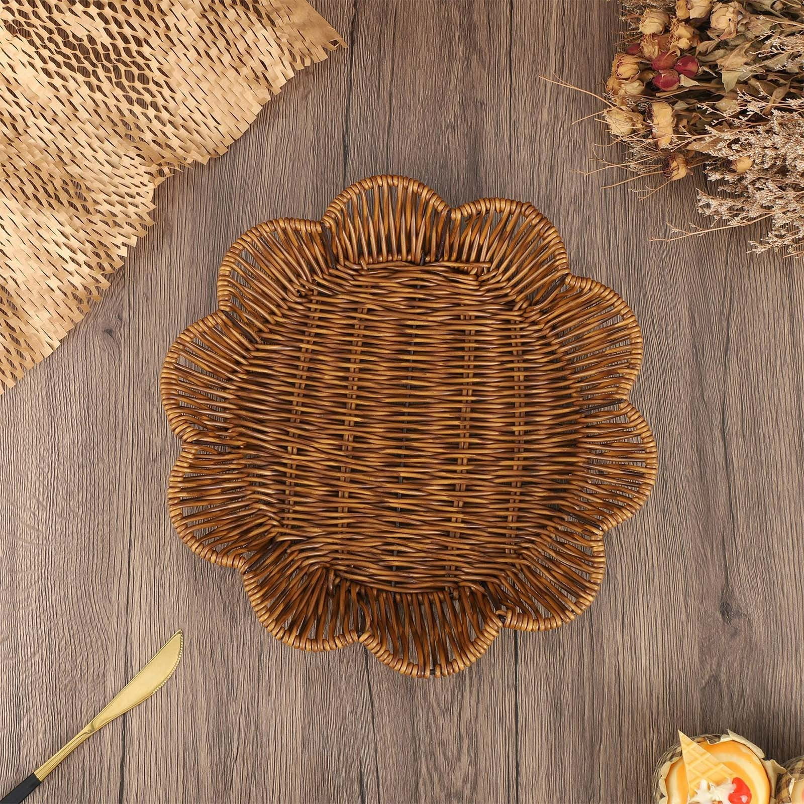 Scalloped Serving Wicker Basket,Imitation Woven Fruit Basket Tabletop Tray,Handwoven Oval Food Vegetable Baskets for Serving Display Storage Kitchen Restaurant