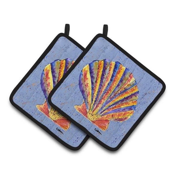 Scalloped Shell on Blue Pair of Pot Holders