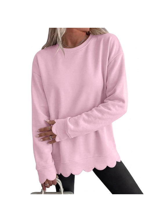 Scalloped Sweatshirt For Women Crewneck Scalloped Tunic Casual Pullover