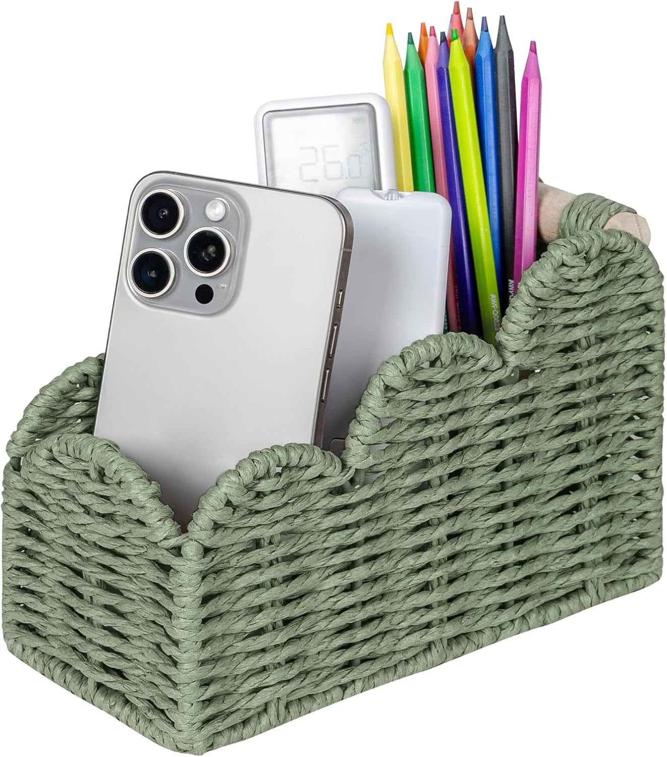 Scalloped TV Bedside Candy Organizer, Office Desk Storage Organizer Accessories, Pen Pencil Cup, Makeup Brush Holder, Fits Farmhouse Rustic Decor, Earth Friendly, Green