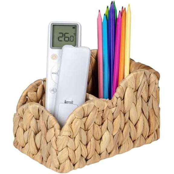 Scalloped TV Remote Control Holder Bedside Organizer, Office Desk Caddy Storage Organizer Accessories, Pen Pencil Cup, Makeup Brush Holder, Farmhouse Rustic Decor Organizer Holder, Natural$$Office