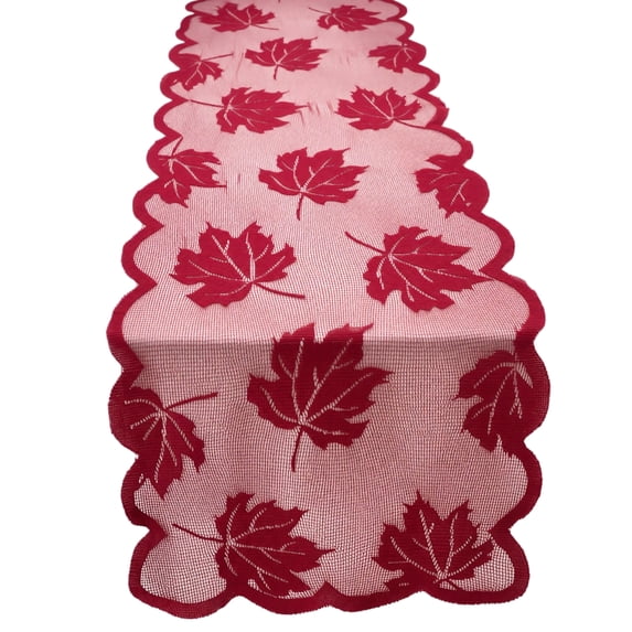 Scalloped Table Runner, Prnted Maple Leaf Sheer Table Runner for Fall Table Decorations, Dining Room Table Centerpiece Decor, Halloween Table Decor for Party, Autumn