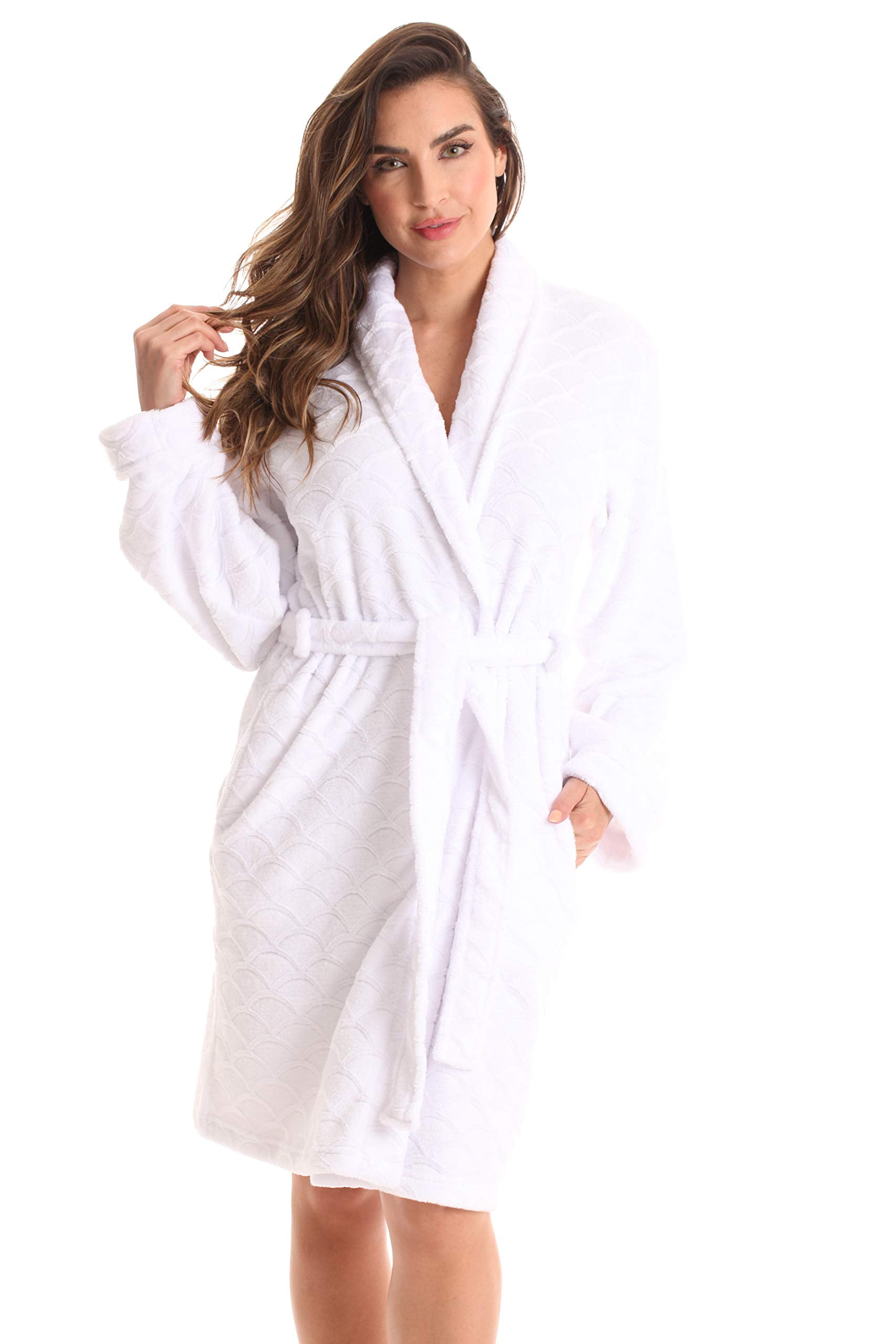 Scalloped Textured Kimono Robe (White, Medium) - Walmart.com