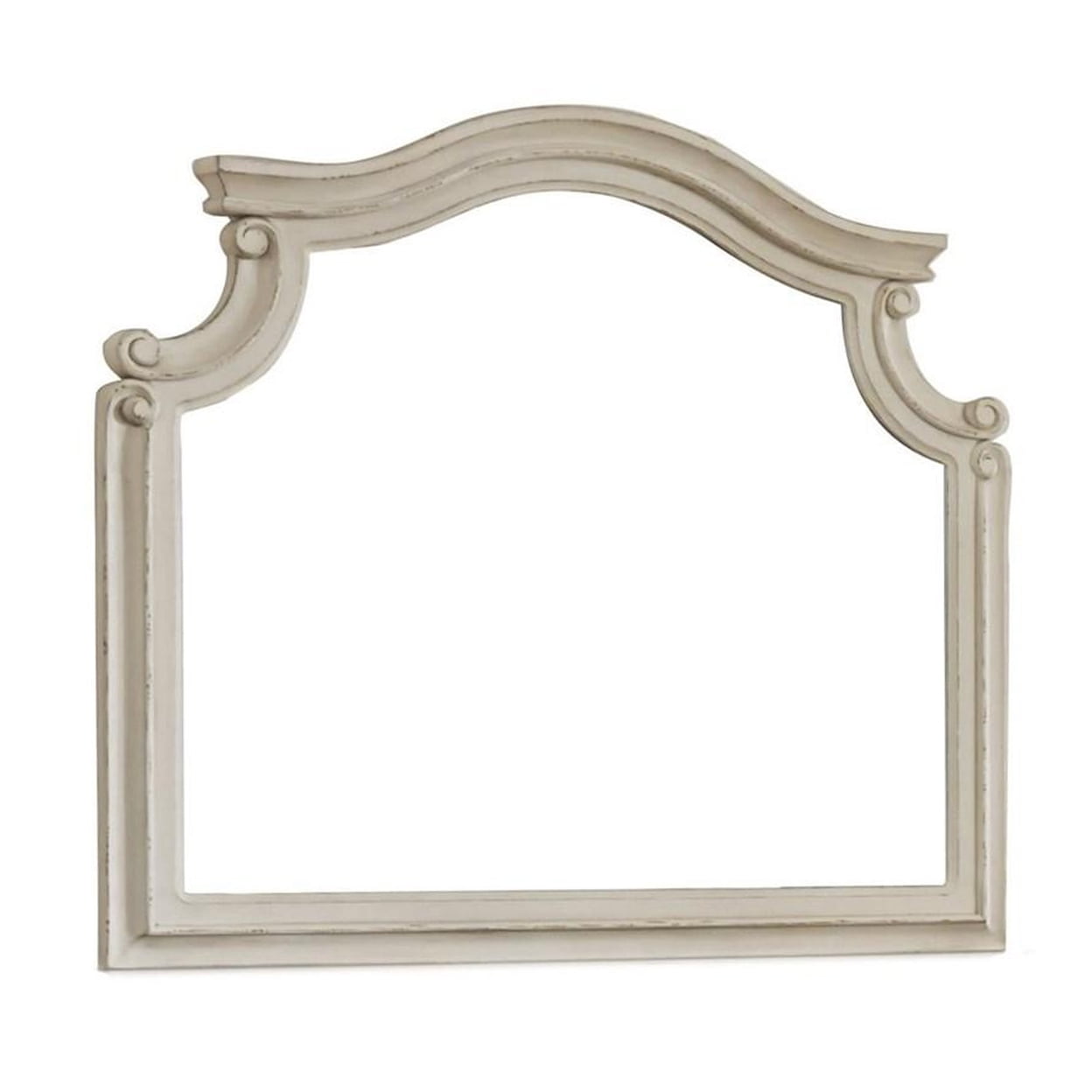 Scalloped Top Wood Encased Mirror with Molded Details Antique White - Saltoro Sherpi