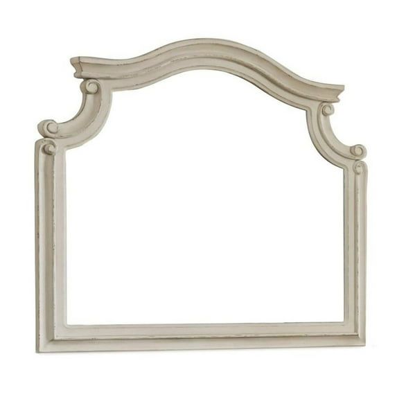 Scalloped Top Wood Encased Mirror with Molded Details Antique White - Saltoro Sherpi