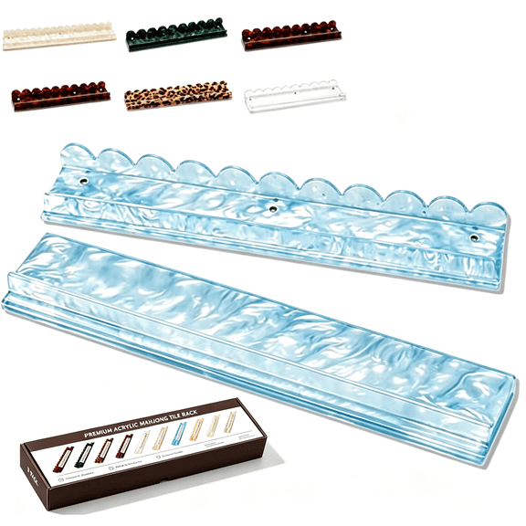 Scalloped Tortoiseshell Mahjong Racks with Magnetic Pushers, 20 Inch Acrylic Mahjong Tile Racks, Anti-Slip Tile Holders, Amber Tortoiseshell, 4 Pack