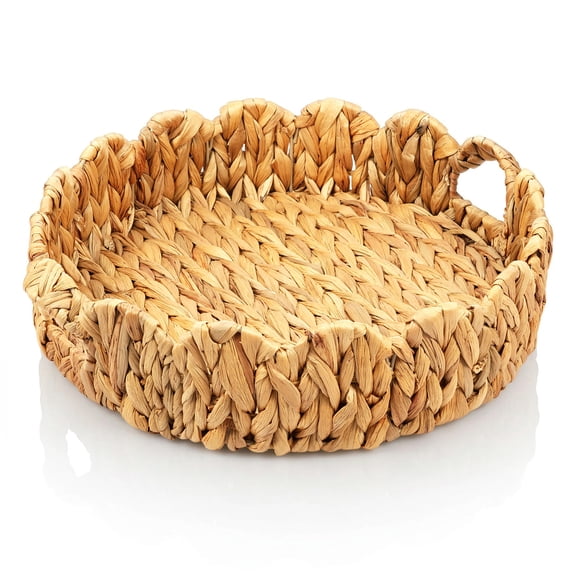 Scalloped Tray Round Basket Tray with Handle Multipurpose Serving Basket Container for Kitchen Table Office Room Decor