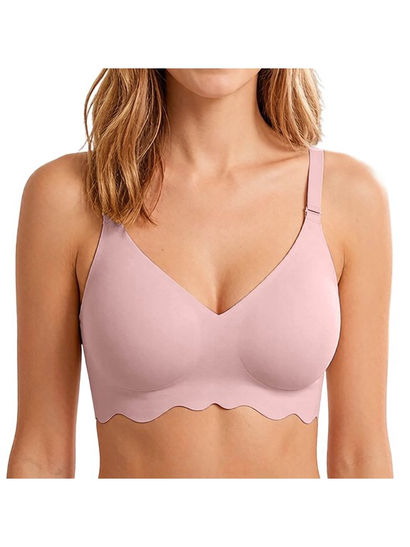 Scalloped Wireless Invisible Bra for Women, Thin Breathable Liquid Soft Jelly Strip Support Brassiere, Adjustable Strap Everyday Underwear