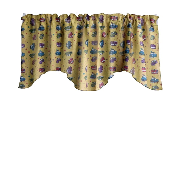 Scalloped Valance Cotton Cars and Trucks Print 58" Wide / 20" Tall