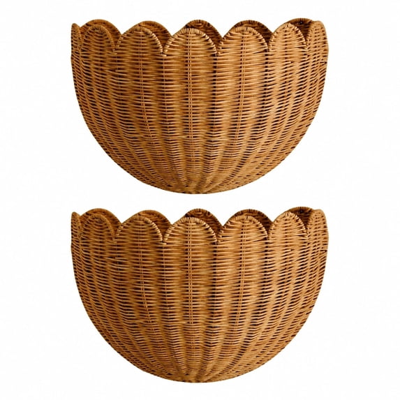 Scalloped Wall Basket Handwoven Natural Rattan Storage Organizer with Sturdy Metal Frame, Nordic Style Wicker Decor for Wall Storage