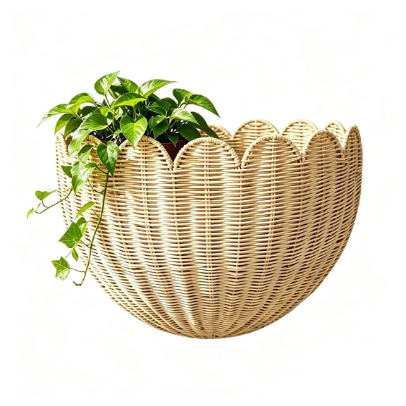 Scalloped Wall Basket, Handwoven Wicker Rattan Hanging Storage Organizer for Home Decor,Wall Storage