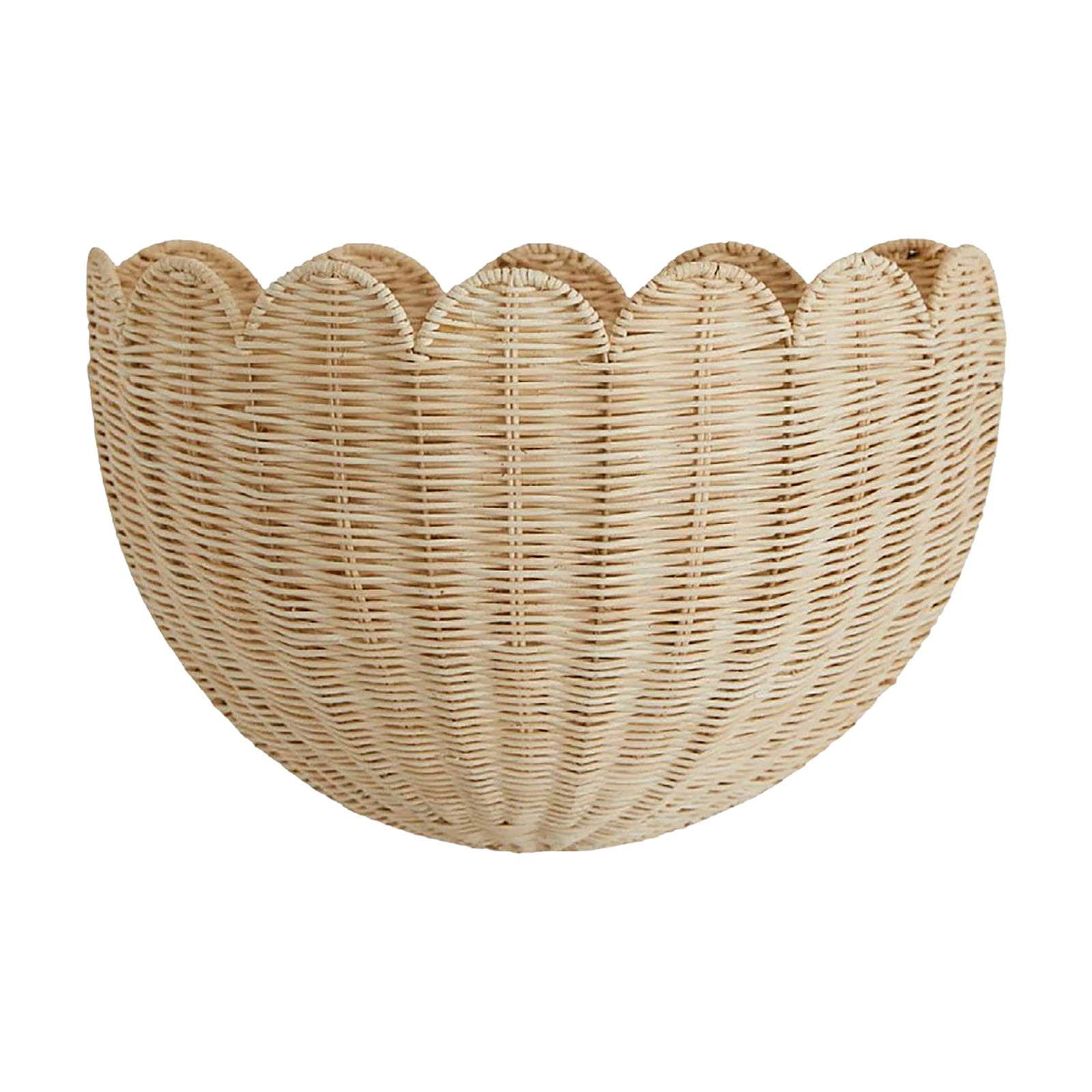 Scalloped Wall Basket,Hanging Hand Woven Wicker Wall Basket with Metal Frame & Hook, Scalloped Rattan Wall Storage & Decor for Home decoration