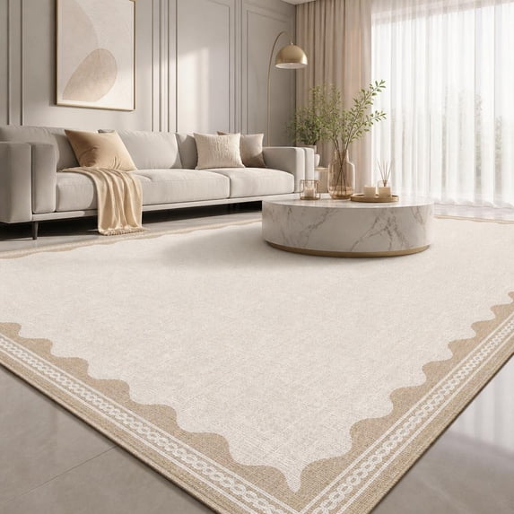 Scalloped Washable Area Rug, Non-Slip Low Pile Soft Machine Washable ...