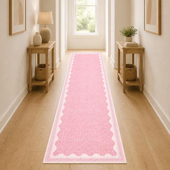 Scalloped Washable Area Rug, Non-Slip Low Pile Soft Machine Washable ...