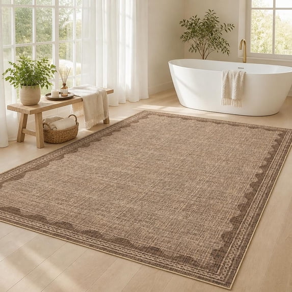 Scalloped Washable Area Rug, Non-Slip Low Pile Soft Machine Washable ...
