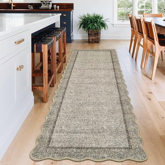 Scalloped Washable Runner Rug 2x6 Runner Modern Non Slip Kitchen Rugs Farmhouse Entryway Rug Soft Bathroom Rugs Stain Resistant Carpet for Laundry Bedroom 2'x6' Greyish Brown
