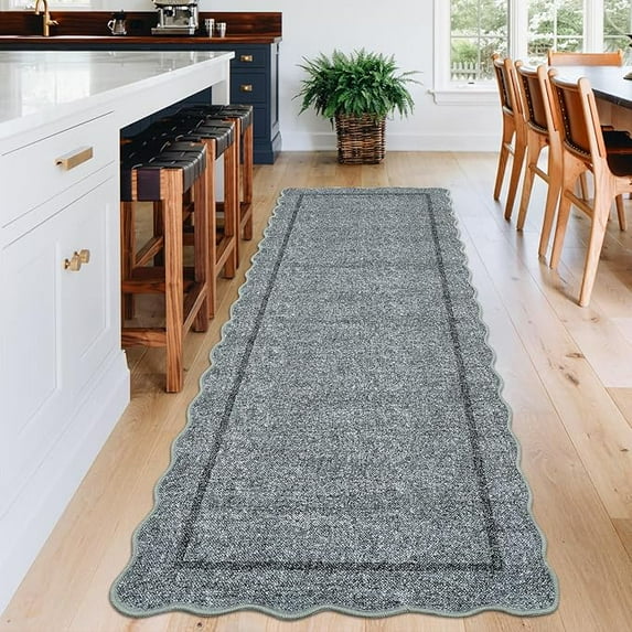 Scalloped Washable Runner Rug 2x6 Runner Modern Non Slip Kitchen Rugs Farmhouse Entryway Rug Soft Bathroom Rugs Stain Resistant Carpet for Laundry Bedroom 2'x6' Greyish Gray
