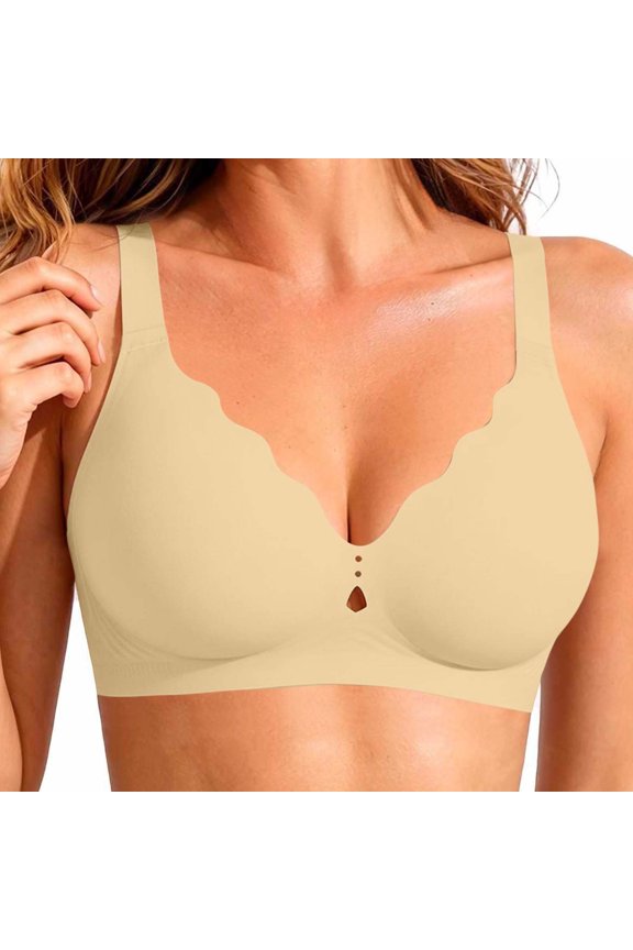 Scalloped Wave Bras for Women Wireless Push Up Bra with Keyhole Front Soft Everyday Tshirt Bra Sizes S-3XL