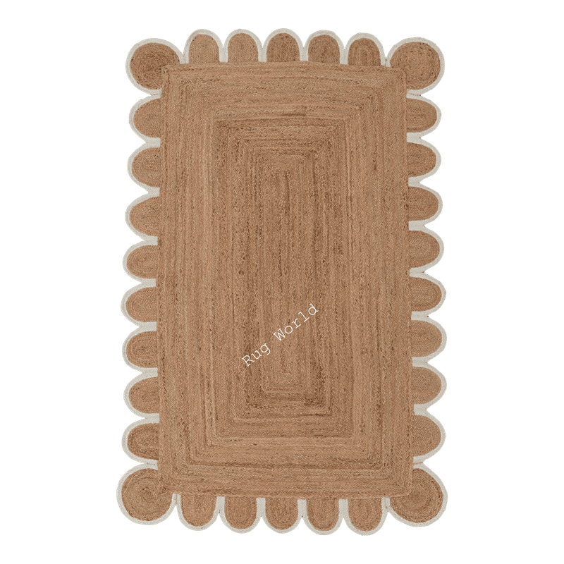 White Boarder Rug Scalloped White Border Jute Area Rug Nonslip-Durable Carpet Braided ...