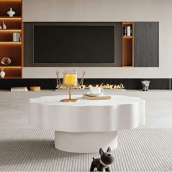 Scalloped White Coffee Table with Wave-Edge Shape | Elegant Focal Piece for Living Room, Modern Statement Furniture