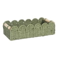 thumbnail image 1 of Scalloped Wicker Basket with Built-in Wooden Handles - Hand-Woven Rattan Storage Bin, Back of Toilet Tank Topper, Rectangle Decorative Tray for Shelf & Countertop(Green), 1 of 5