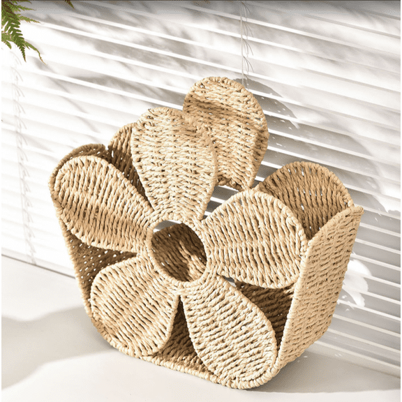 Scalloped Wicker Basket, Hand-woven Rattan Baskets, Desktop Magazine Organizer and Sundry Storage Rack, File Holder for Home Table, Book Document Sorter for Dorm Decor, Easter Decor Gifts, 1Pcs A