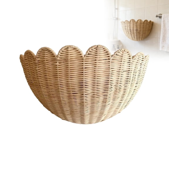 Scalloped Wicker Wall Basket Hand Woven Hanging Decor for Bathroom Storage Offering Beauty and Functionality with Visual Appeal and Practicality （1PC）