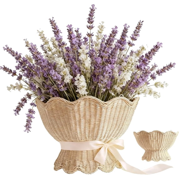 Scalloped Wicker Wall Basket,Scallop Hanging Rattan Basket for Organizing, Woven Plant Wall Decor Art, Wall Mounted Basket, Hanging Storage Basket for Front Door and Home (Natural)