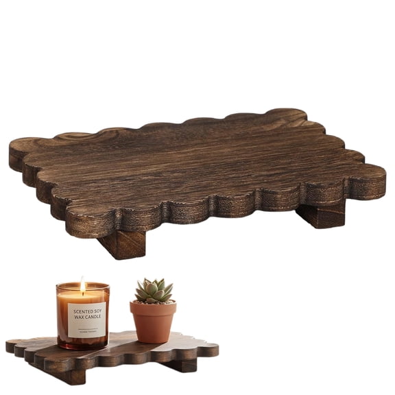 Scalloped Wood Riser Tray Soap Rustic Bathroom Decoration Scalloped Stand Soap Tray Wooden Decorative Pedestal Farmhouse Stand Decor for Bathroom Kitchen Bottles Dishes Plant Candles Display
