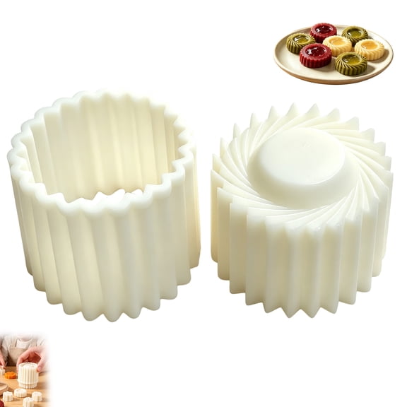 Scalloped and Spiral Fluted Edges Moon Cake Mold Press Hand-Press Double Ended Pastry Mold Compact Handheld Shape for DIY