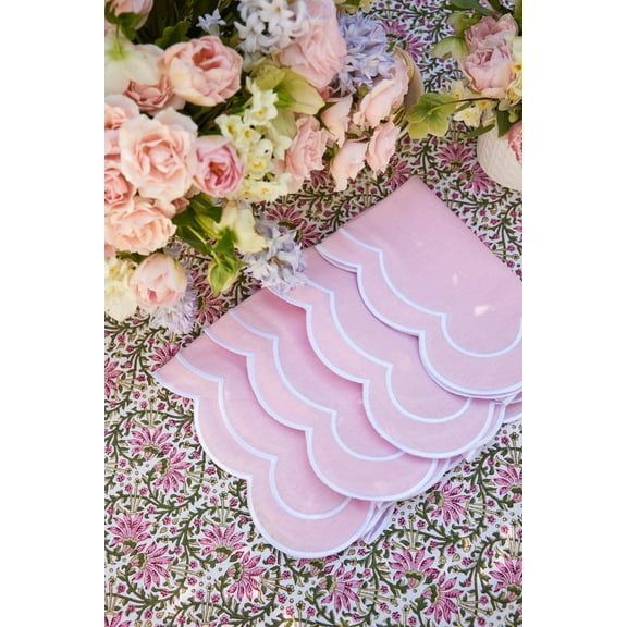 Scalloped pink Dinner Napkin, Luxury Cotton/Linen Napkin, 20 x 20 in. Wedding, Baby Shower, Dinner Party