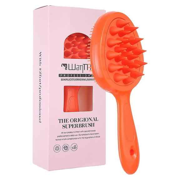 Scalp Massager, Handle Hair Silicone Scalp Massage Brush, Shampoo Brush with Handle, 2-in-1 Double-Sided Hair Comb Shampoo Brush for Wet & Dry Hair - Orange