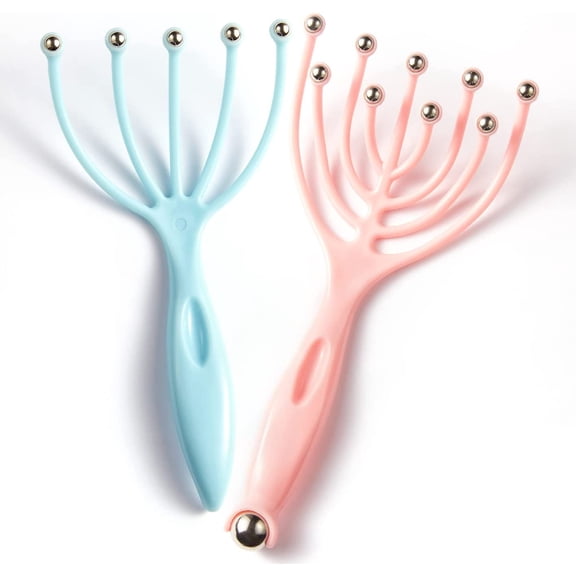 Scalp Massager Protable Hand Held SPA Head Massager for Deep Relaxation & Stress Reduction Suitable for Home, Office and Travel Use (2-Pack) (Blue+Pink)