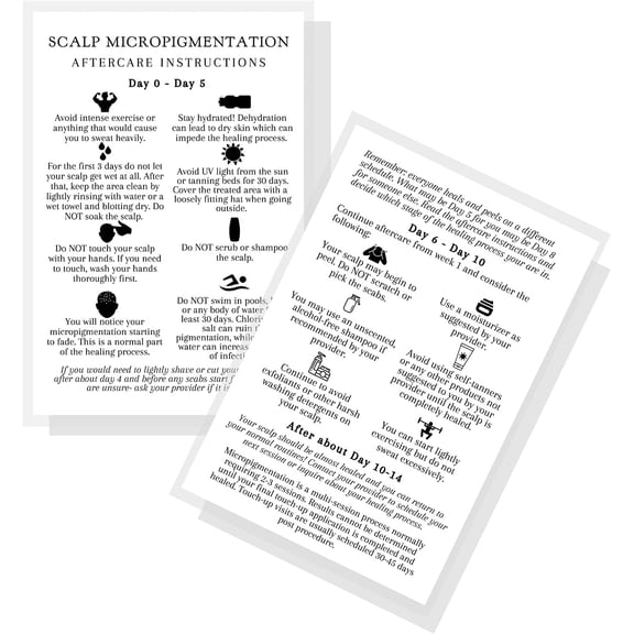 Scalp Micropigmentation Aftercare Instruction Cards for clients 30pk for Permanent makeup scalp tattoo cosmetic professional pigmentation kit minimalist Size 5 x 7 in postcard hand to clients