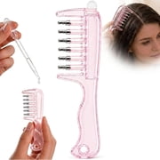 Scalp Oil Applicator Comb, 6 Roller Ball Tips, Refillable, 6.3 in Translucent PC body, curved root guide, visible liquid level, home grooming, salon sectioning, travel routines