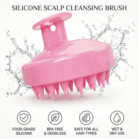 Scalp massage shampoo brush, soft silicone bristles, wet and dry use, dandruff removal, ergonomic handle, unisex, suitable for all hair types – single pack
