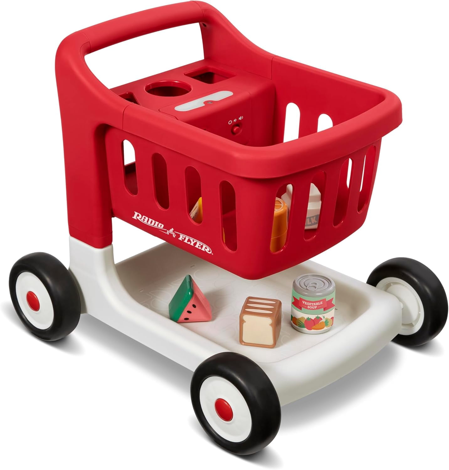 Scan & Sort Shopping Cart with Lights & Sounds, Baby Walker with Wheels, Red Shopping Cart for Kids Ages 1+