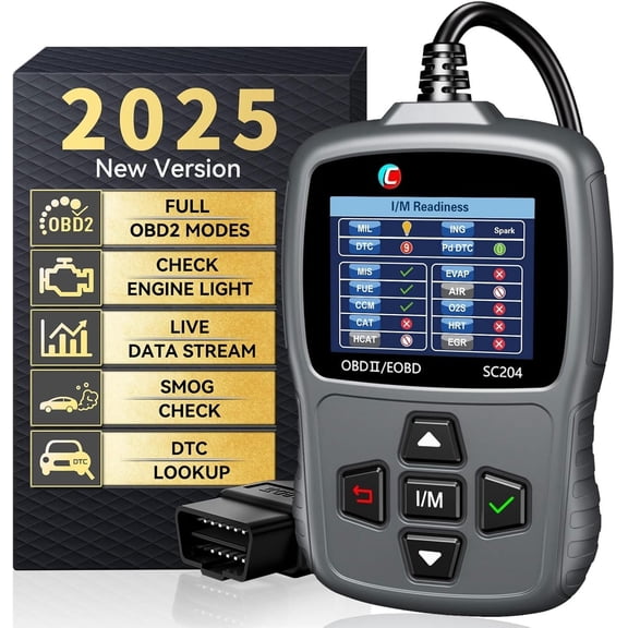 Scan Tool SC204 OBD2 Scanner, Check Engine Light Code Reader with Reset, One-Click I/M, Clear Error Code, DTC Lookup & ,  Diagnostic Tool for  OBDII/EOBD  After 1996, Grey