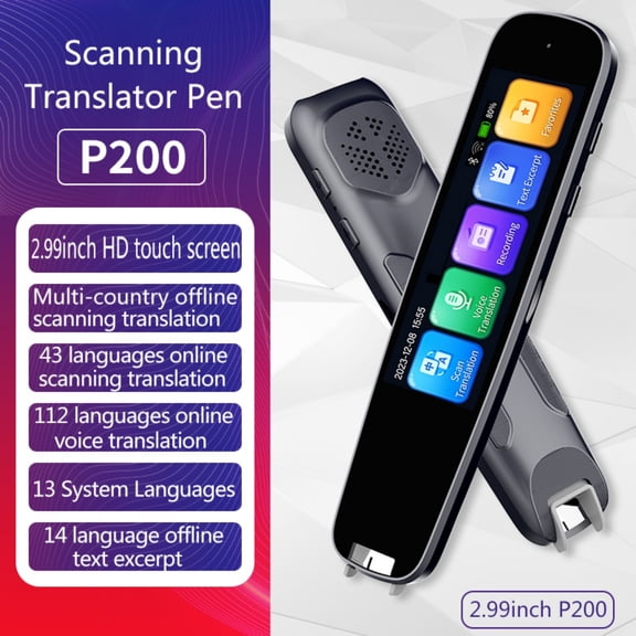 Scan Translator Pen,Offline Translation,Digital Reading Pen with 112 Language, Traductor de Idiomas, Smart Pen for Dyslexia Kids Adult, Instant Voice Translator for Study, Travel, Business