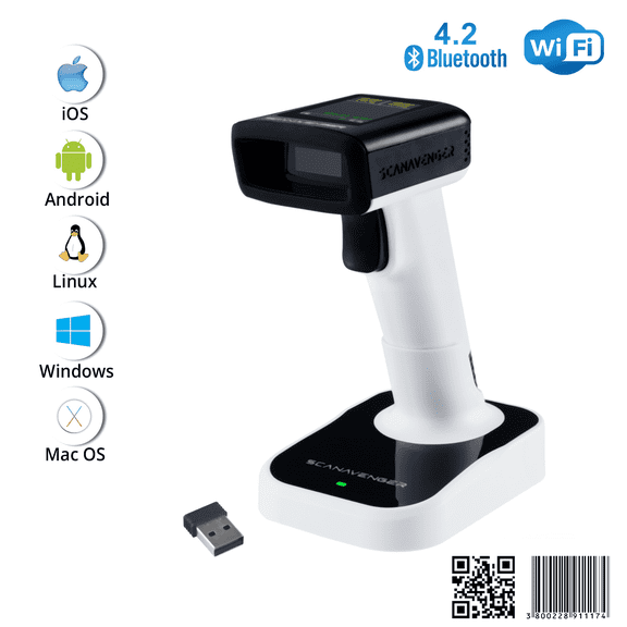 ScanAvenger SA9400 Wireless 1D/2D Barcode Scanner Bluetooth, Wi-Fi, USB, Handheld/on-Counter with LCD Display