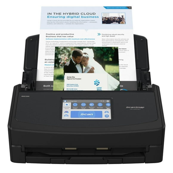 ScanSnap iX1600 Wireless or USB High-Speed Cloud Enabled Document, Photo & Receipt Scanner with Large Touchscreen and Auto Document Feeder for Mac or PC, 17 watts, Black