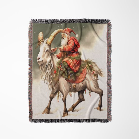 Scandanivian Mythology Julbocken Yule Goat And Tomte, Woven Blanket