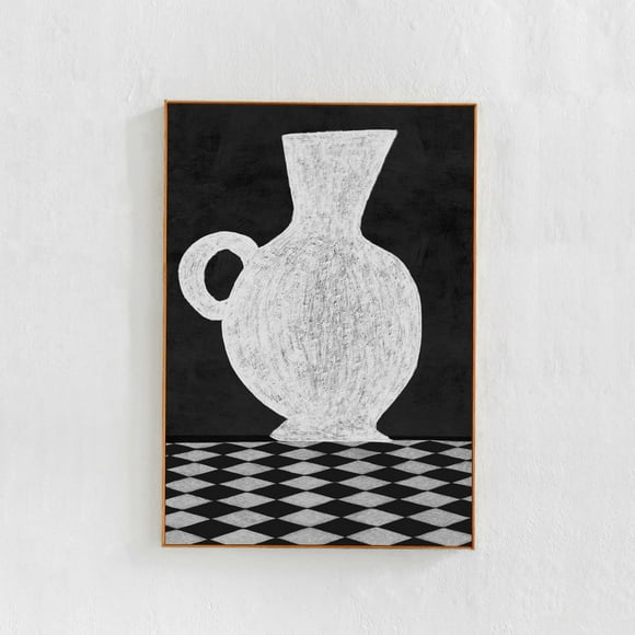 Scandi Modern Checkered Home Decor: Able Wall Art, Black And White Art. Vase Illustration Kitchen Living Room Poster 24X36, Decor For Living Room Bedroom, 8x12 UNFRAMED