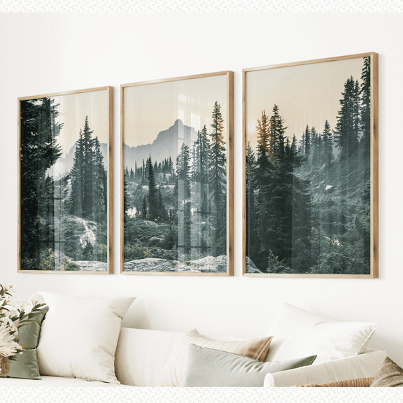 Scandi Mountain Forest Landscape Poster Set Set 3 , Poster Only