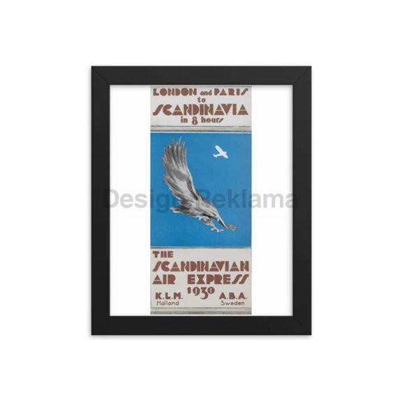 Scandinavian Air Express, 1930, Operated by KLM and ABA Airlines. Framed Vintage Travel Poster