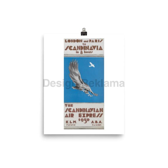 Scandinavian Air Express, 1930, Operated by KLM and ABA Airlines. Unframed Vintage Travel Poster