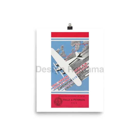 Scandinavian Air Express - Oslo - London - Paris - Malmo, 1932. Designed by Damsleth. Unframed Vintage Travel Poster