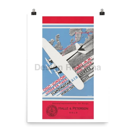 Scandinavian Air Express - Oslo - London - Paris - Malmo, 1932. Designed by Damsleth. Unframed Vintage Travel Poster